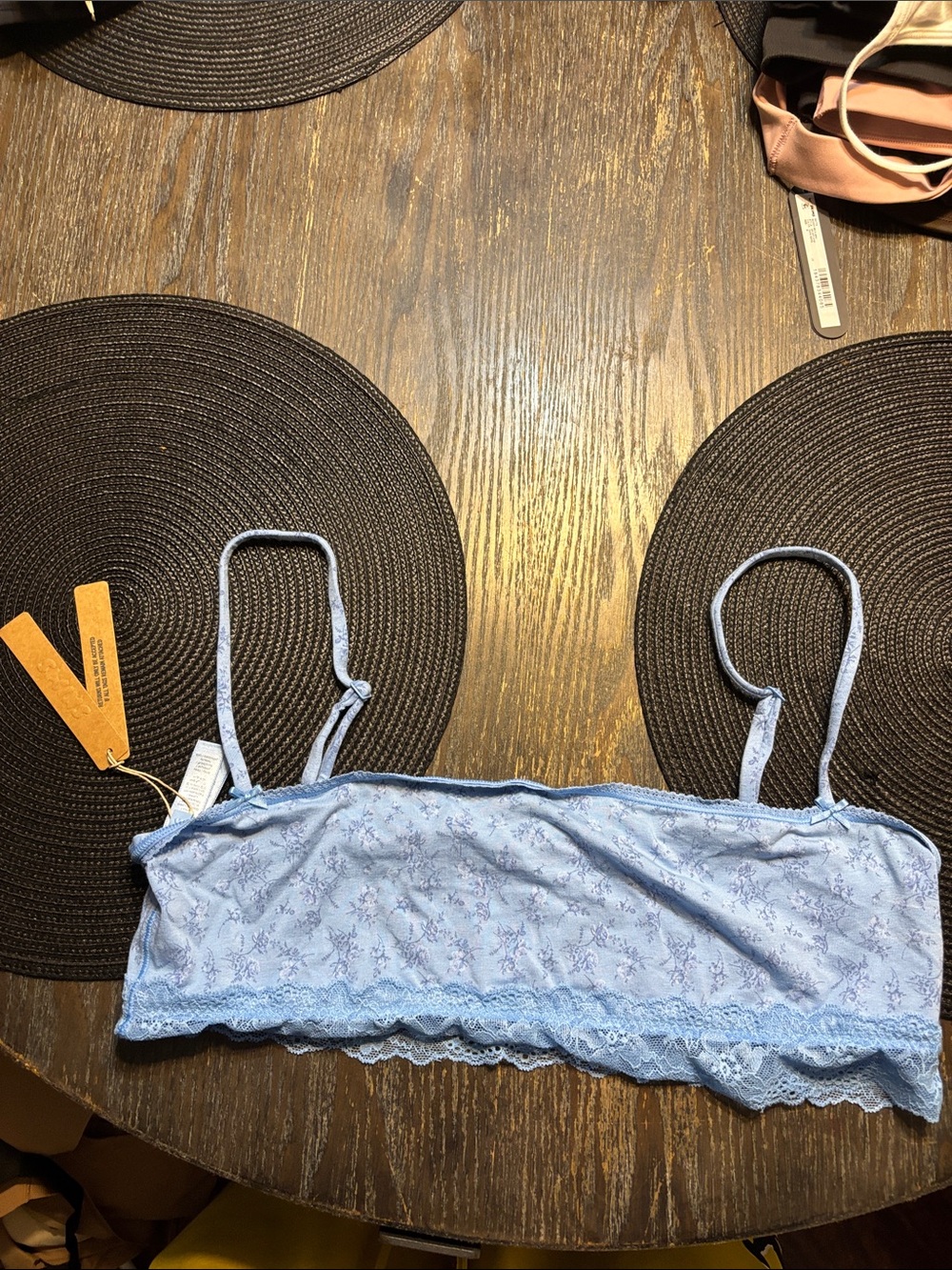 SKIMS Light weight cotton Blue Lace bandeau Bralette XL NWT